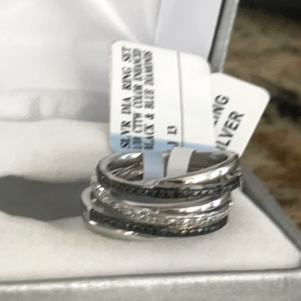 💎 NWT Black&blue&white diamond stack ring*3*